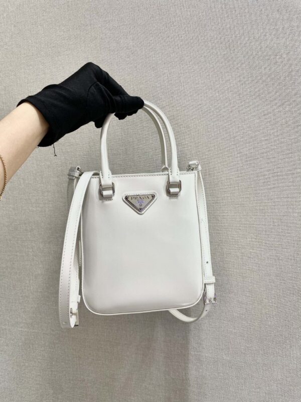 Prada Small Brushed Tote White For Women, Women's Bags 6.9in/18cm 1BA331_ZO6_F0009_V_OOO