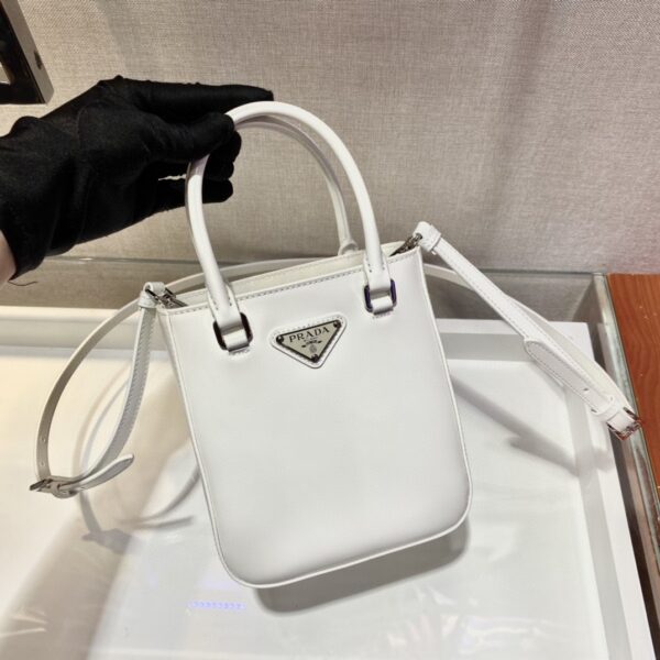 Prada Small Brushed Tote White For Women, Women's Bags 6.9in/18cm 1BA331_ZO6_F0009_V_OOO