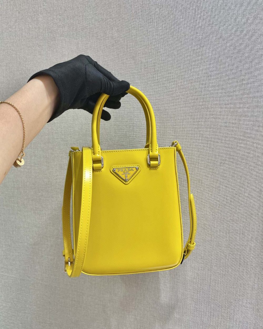 Prada Small Brushed Tote Yellow For Women, Women's Bags 6.9in/18cm 1BA331_ZO6_F0ZNZ_V_OOO