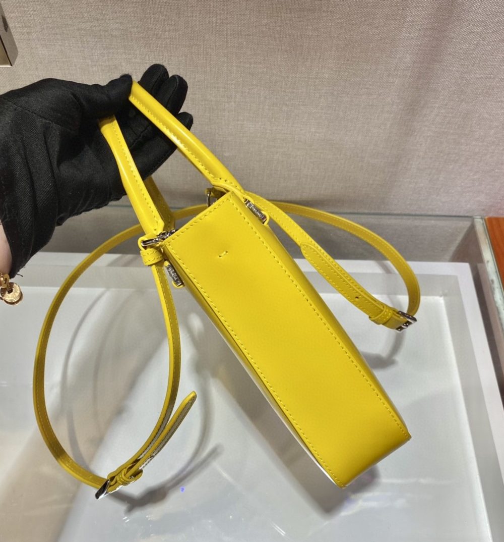 Prada Small Brushed Tote Yellow For Women, Women's Bags 6.9in/18cm 1BA331_ZO6_F0ZNZ_V_OOO