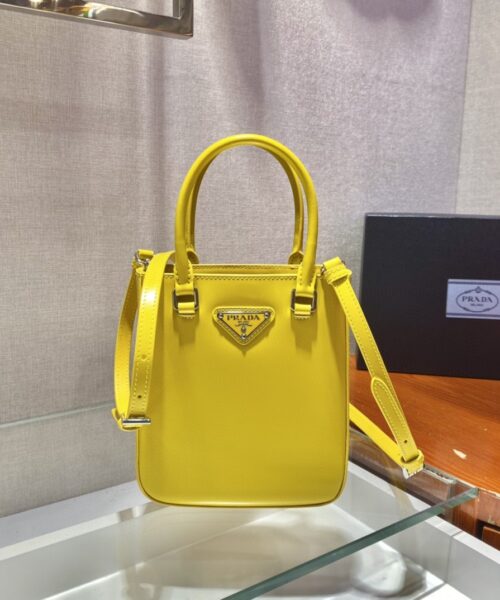 Prada Small Brushed Tote Yellow For Women, Women's Bags 6.9in/18cm 1BA331_ZO6_F0ZNZ_V_OOO