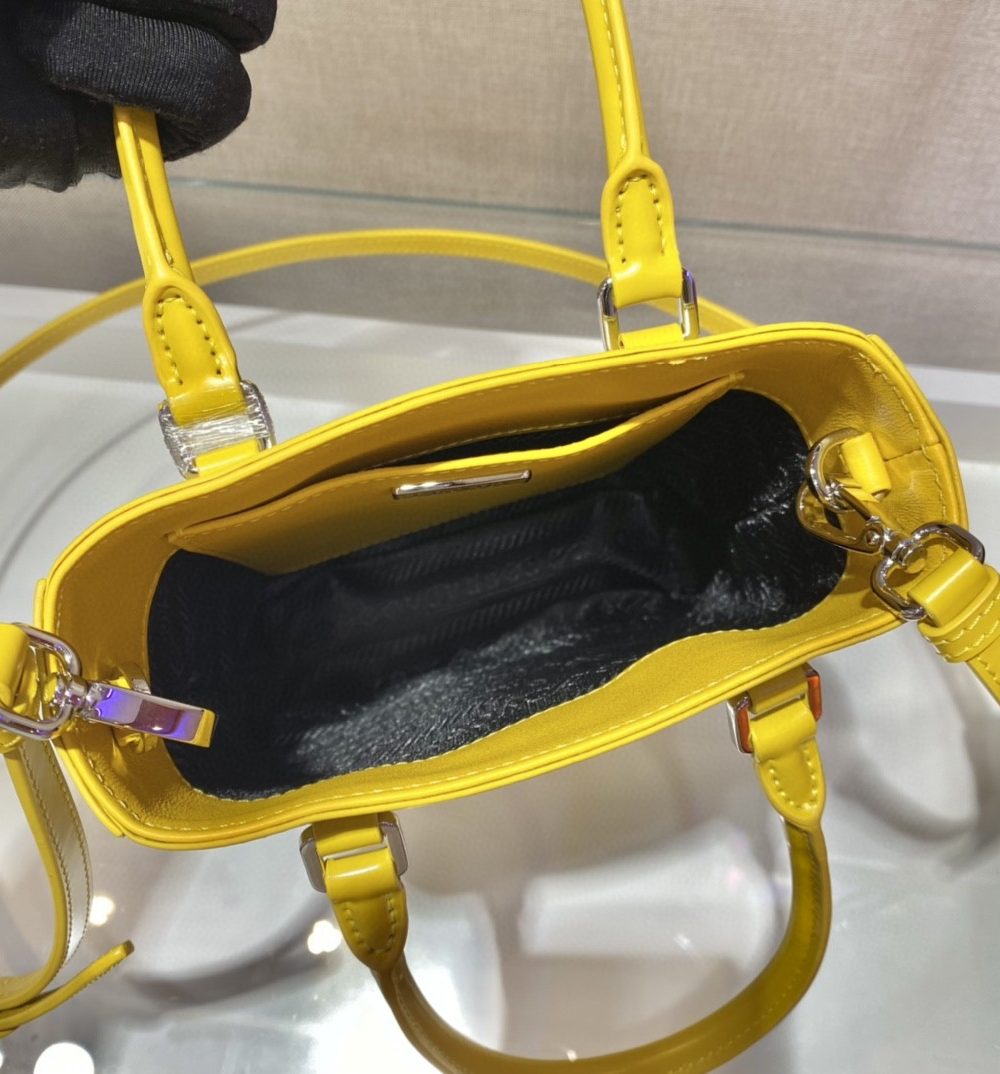 Prada Small Brushed Tote Yellow For Women, Women's Bags 6.9in/18cm 1BA331_ZO6_F0ZNZ_V_OOO