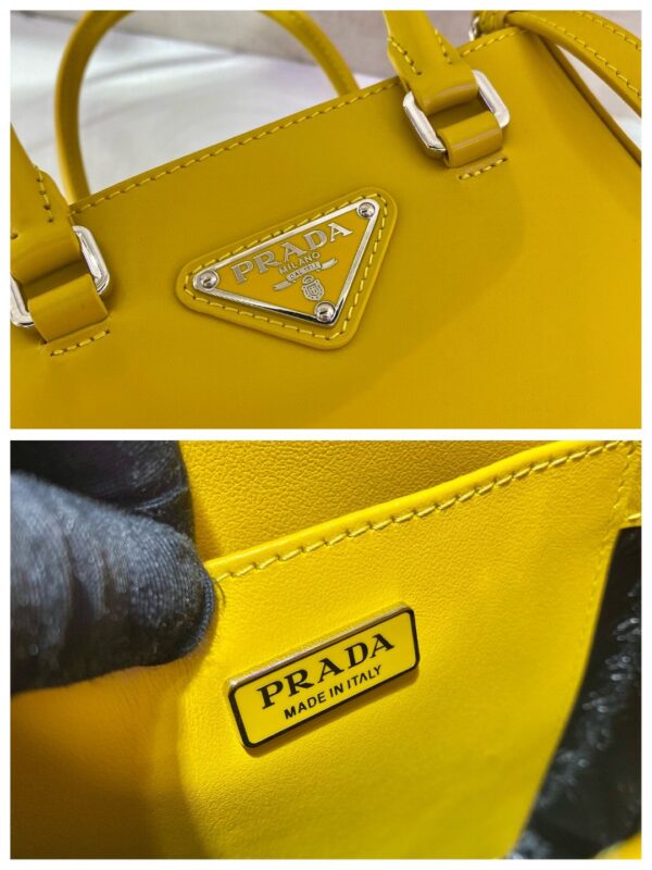 Prada Small Brushed Tote Yellow For Women, Women's Bags 6.9in/18cm 1BA331_ZO6_F0ZNZ_V_OOO