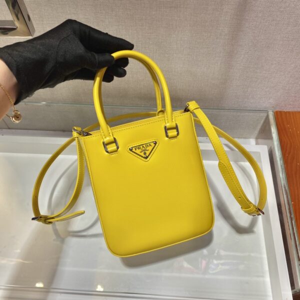 Prada Small Brushed Tote Yellow For Women, Women's Bags 6.9in/18cm 1BA331_ZO6_F0ZNZ_V_OOO