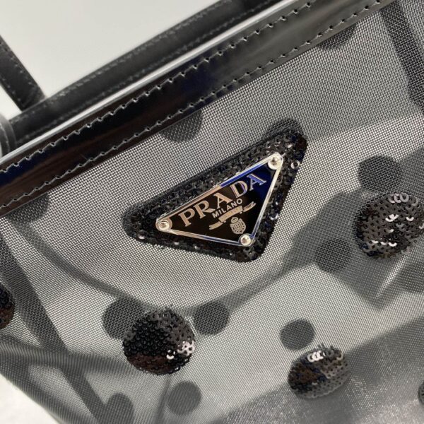 Prada Small Polka-Dot Mesh Tote Bag Black For Women, Women's Bags 8.6in/22cm 1BG417_2DZ9_F0002_V_OOO