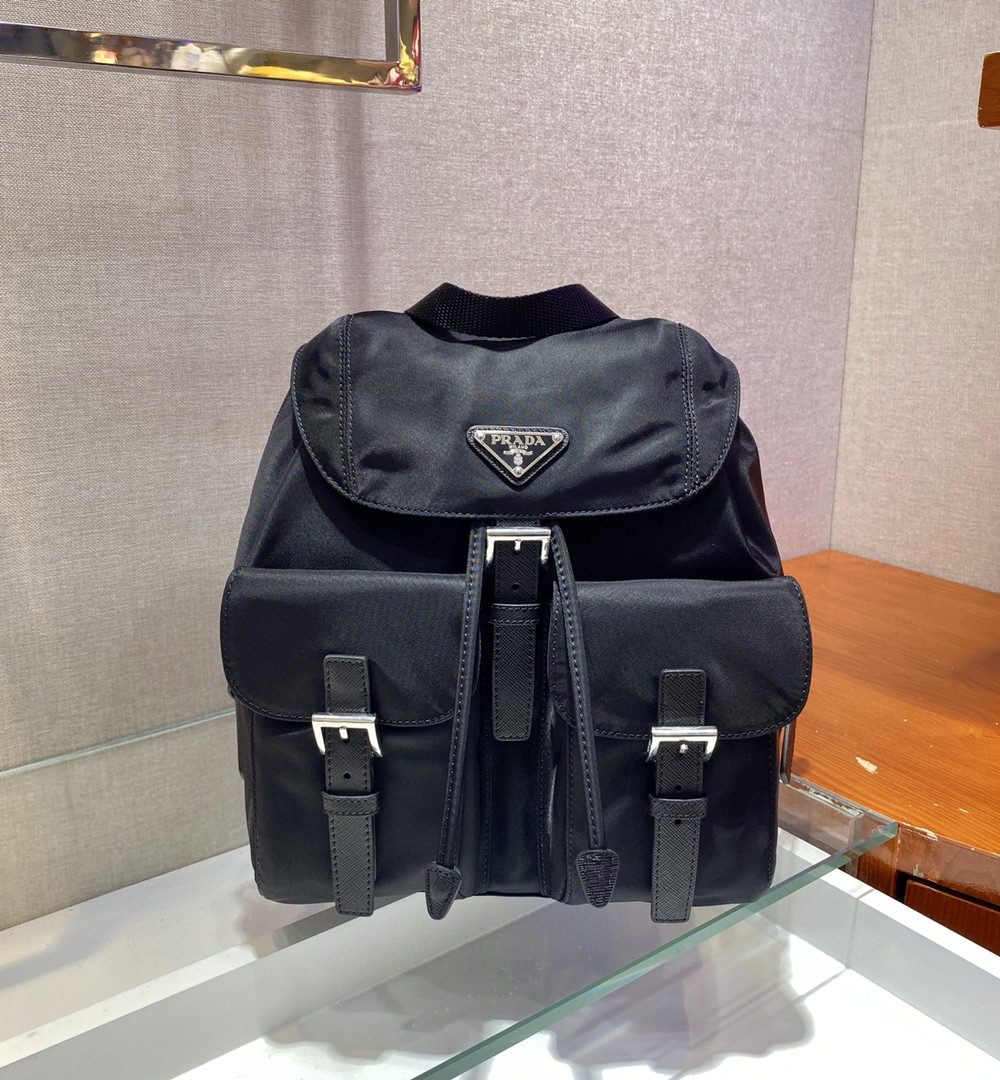 Prada Small Re-Nylon Backpack Black For Women, Women's Bags 11in/28cm 1BZ677_RV44_F0002_V_OOO
