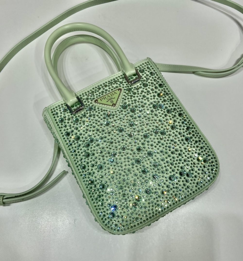 Prada Small Satin Tote Bag With Crystals Gold For Women, Women's Bags 6.9in/18cm 1BA331_2AWL_F068X_V_OOO