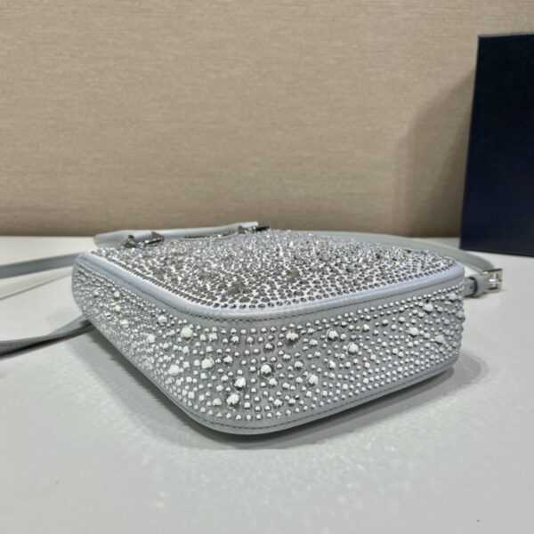Prada Small Satin Tote Bag With Crystals Silver For Women, Women's Bags 6.9in/18cm 1BA331_2AWL_F0934_V_OOO
