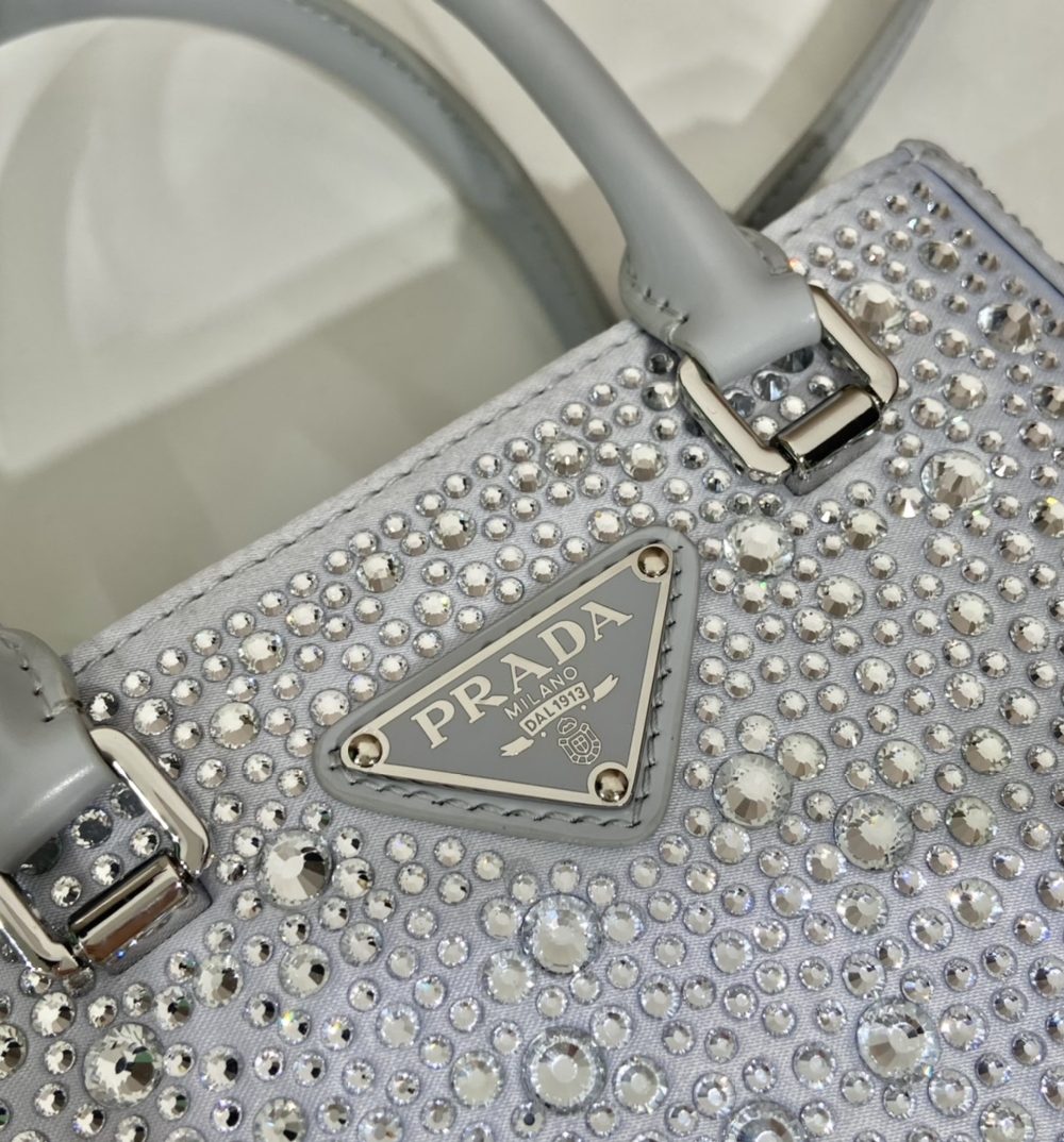Prada Small Satin Tote Bag With Crystals Silver For Women, Women's Bags 6.9in/18cm 1BA331_2AWL_F0934_V_OOO