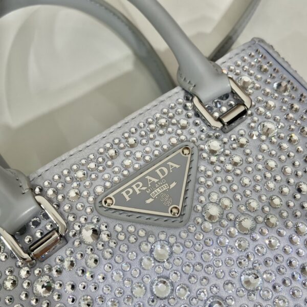 Prada Small Satin Tote Bag With Crystals Silver For Women, Women's Bags 6.9in/18cm 1BA331_2AWL_F0934_V_OOO