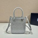 Prada Small Satin Tote Bag With Crystals Silver For Women, Women's Bags 6.9in/18cm 1BA331_2AWL_F0934_V_OOO