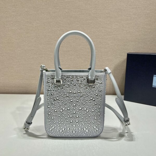 Prada Small Satin Tote Bag With Crystals Silver For Women, Women's Bags 6.9in/18cm 1BA331_2AWL_F0934_V_OOO
