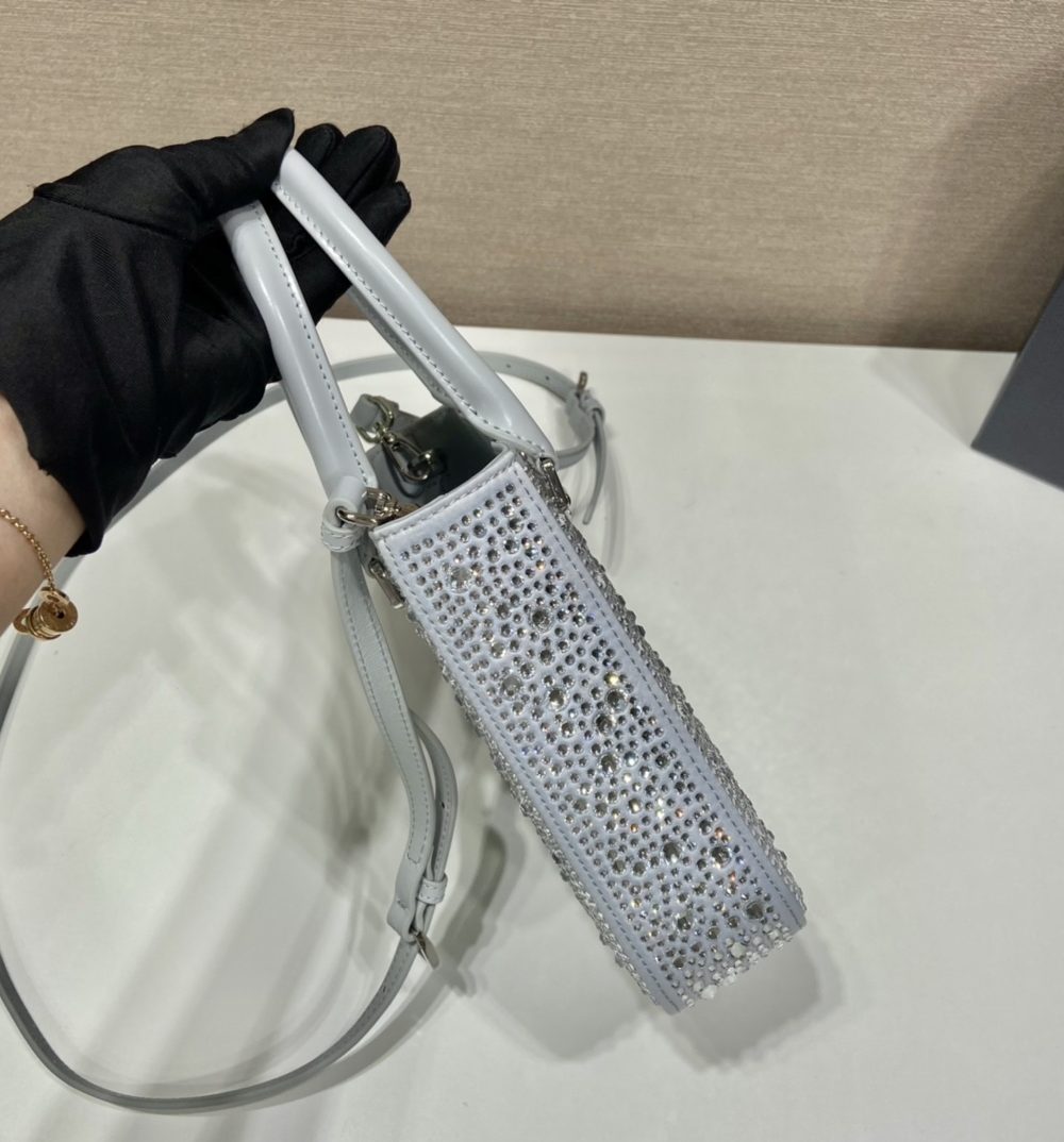 Prada Small Satin Tote Bag With Crystals Silver For Women, Women's Bags 6.9in/18cm 1BA331_2AWL_F0934_V_OOO