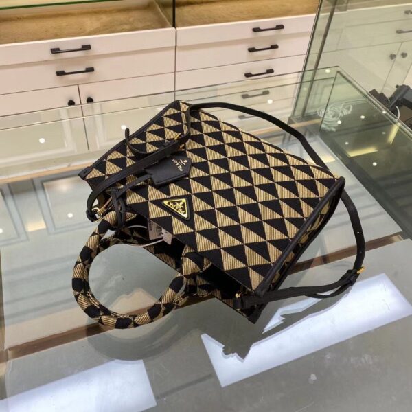 Prada Small Symbole Jacquard Fabric Handbag Black/Beige For Women, Women's Bags 11in/28cm 1BA354_2FKL_F0Y30_V_OOO