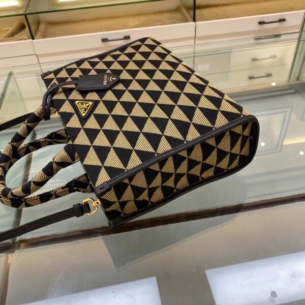Prada Small Symbole Jacquard Fabric Handbag Black/Beige For Women, Women's Bags 11in/28cm 1BA354_2FKL_F0Y30_V_OOO