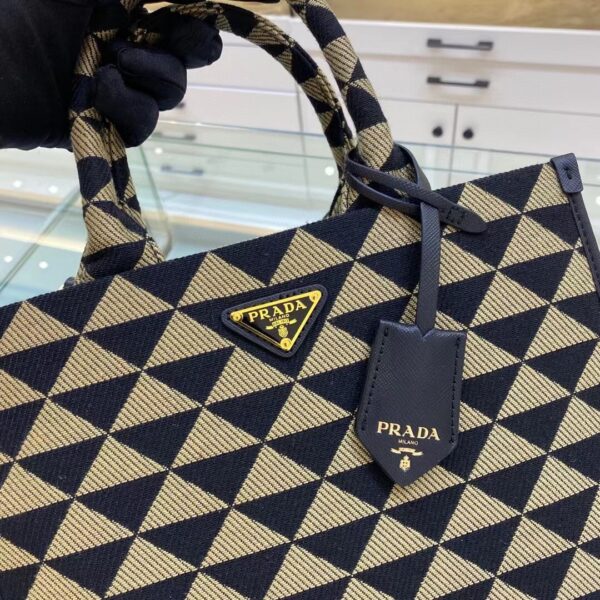 Prada Small Symbole Jacquard Fabric Handbag Black/Beige For Women, Women's Bags 11in/28cm 1BA354_2FKL_F0Y30_V_OOO