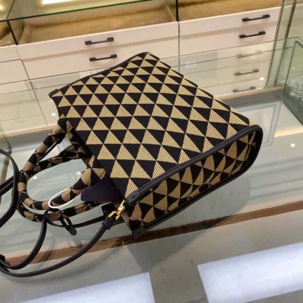 Prada Small Symbole Jacquard Fabric Handbag Black/Beige For Women, Women's Bags 11in/28cm 1BA354_2FKL_F0Y30_V_OOO