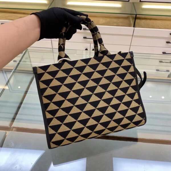 Prada Small Symbole Jacquard Fabric Handbag Black/Beige For Women, Women's Bags 11in/28cm 1BA354_2FKL_F0Y30_V_OOO