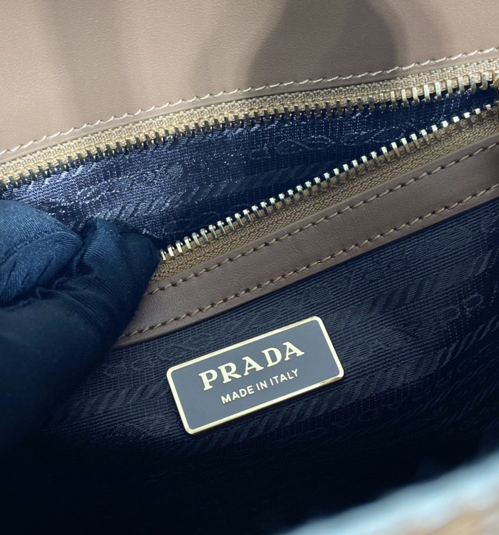 Prada Small Symbole Jacquard Fabric Handbag Brown/White For Women, Women's Bags 11in/28cm 1BA354_2FKL_F0I0U_V_OOO