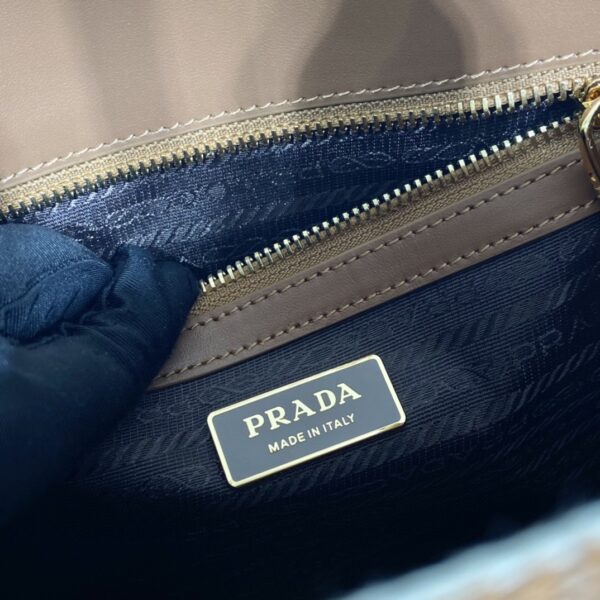 Prada Small Symbole Jacquard Fabric Handbag Brown/White For Women, Women's Bags 11in/28cm 1BA354_2FKL_F0I0U_V_OOO