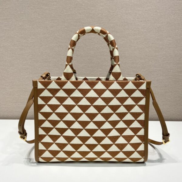 Prada Small Symbole Jacquard Fabric Handbag Brown/White For Women, Women's Bags 11in/28cm 1BA354_2FKL_F0I0U_V_OOO