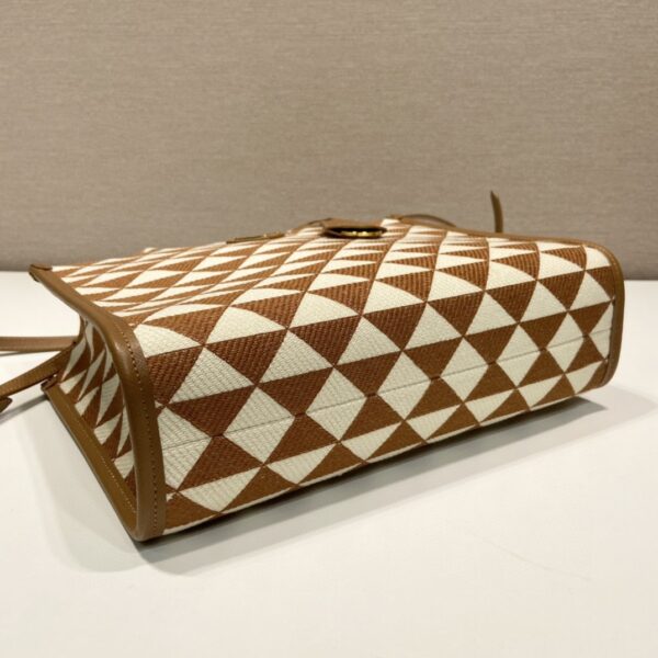 Prada Small Symbole Jacquard Fabric Handbag Brown/White For Women, Women's Bags 11in/28cm 1BA354_2FKL_F0I0U_V_OOO