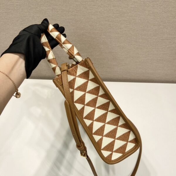 Prada Small Symbole Jacquard Fabric Handbag Brown/White For Women, Women's Bags 11in/28cm 1BA354_2FKL_F0I0U_V_OOO