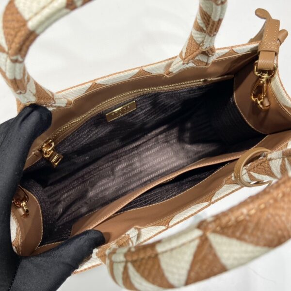 Prada Small Symbole Jacquard Fabric Handbag Brown/White For Women, Women's Bags 11in/28cm 1BA354_2FKL_F0I0U_V_OOO