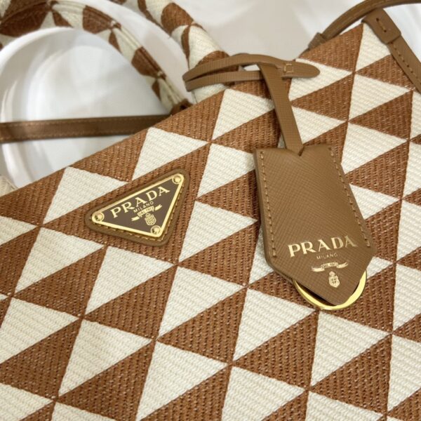 Prada Small Symbole Jacquard Fabric Handbag Brown/White For Women, Women's Bags 11in/28cm 1BA354_2FKL_F0I0U_V_OOO