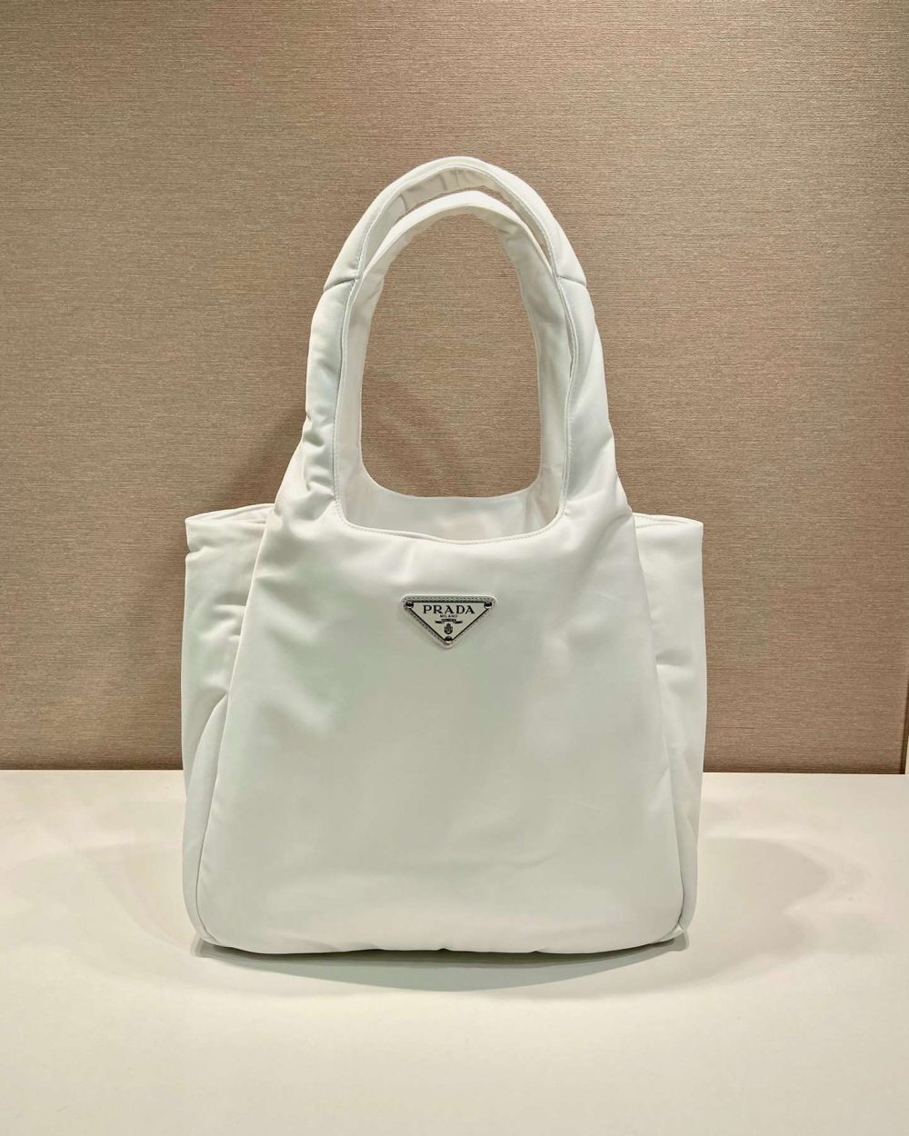 Prada Soft Padded Re-Nylon Bag White/Pink For Women 15in/38cm
