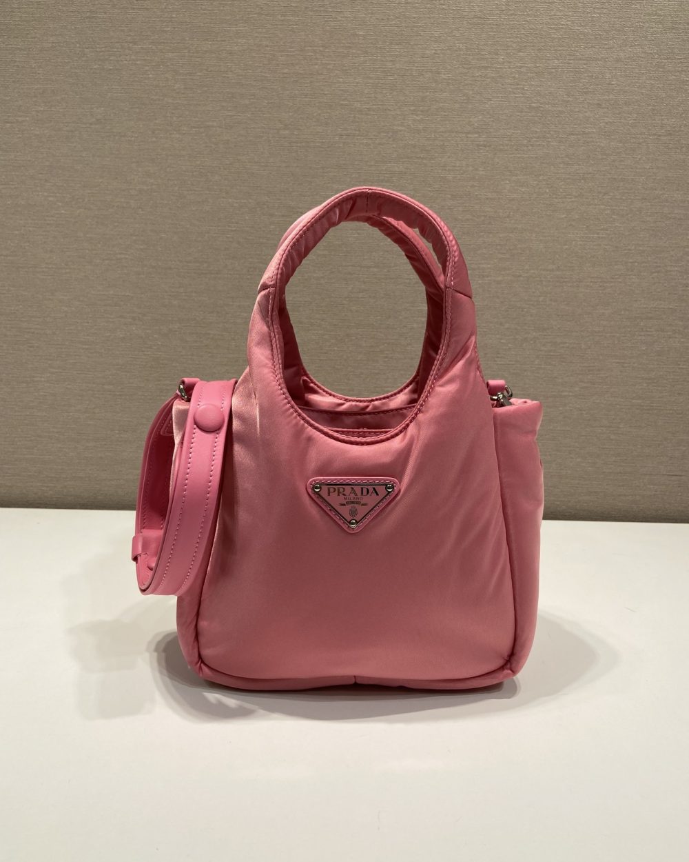 Prada Soft Padded Re-Nylon Mini-Bag White/Pink/Beige For Women 7.1in/18cm 1BA359_RCCJ_F0009_V_OVM