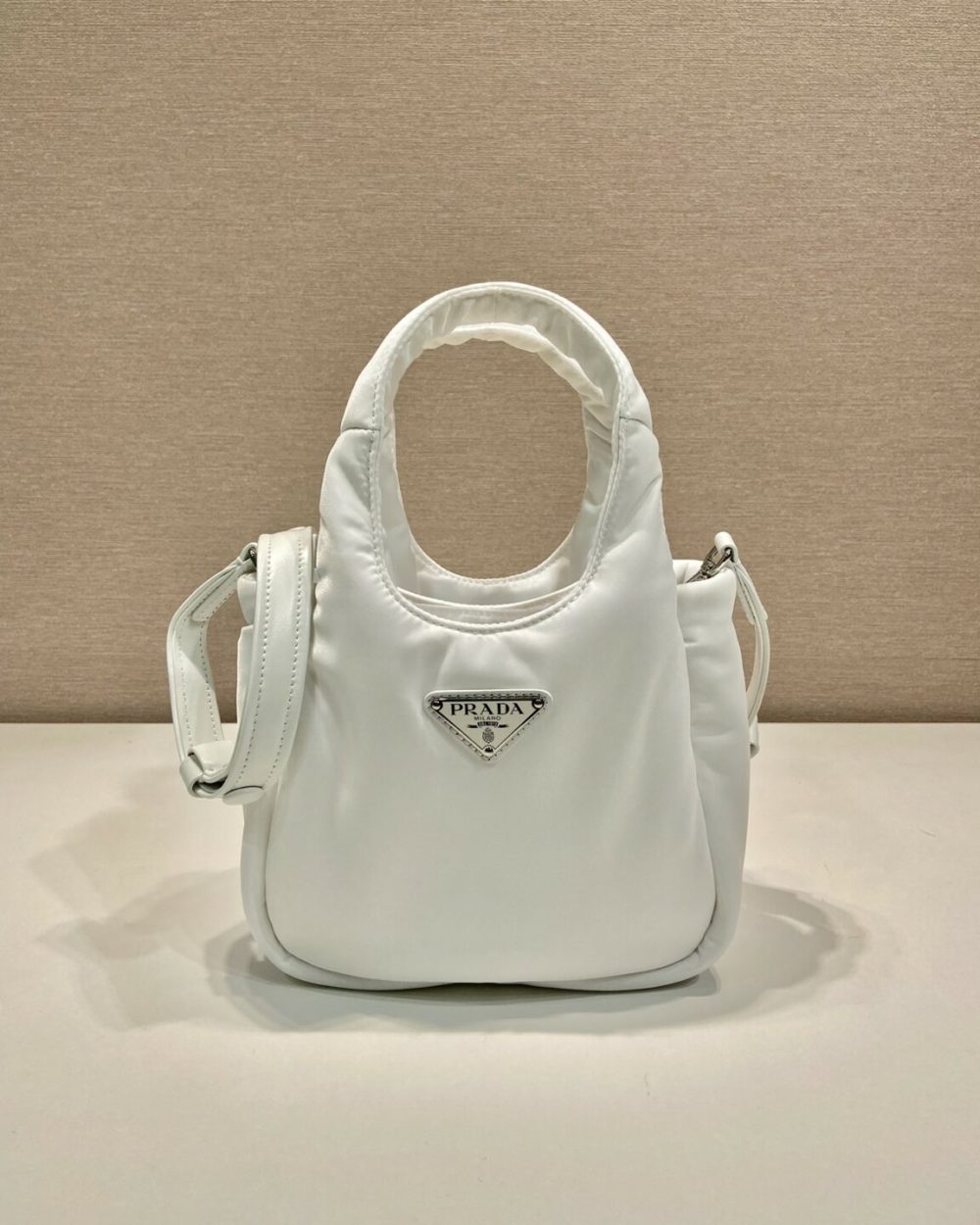 Prada Soft Padded Re-Nylon Mini-Bag White/Pink/Beige For Women 7.1in/18cm 1BA359_RCCJ_F0009_V_OVM