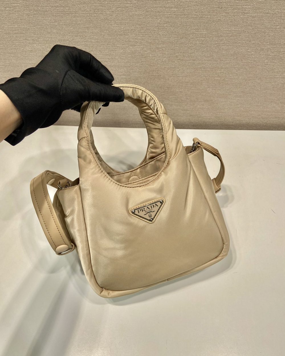 Prada Soft Padded Re-Nylon Mini-Bag White/Pink/Beige For Women 7.1in/18cm 1BA359_RCCJ_F0009_V_OVM