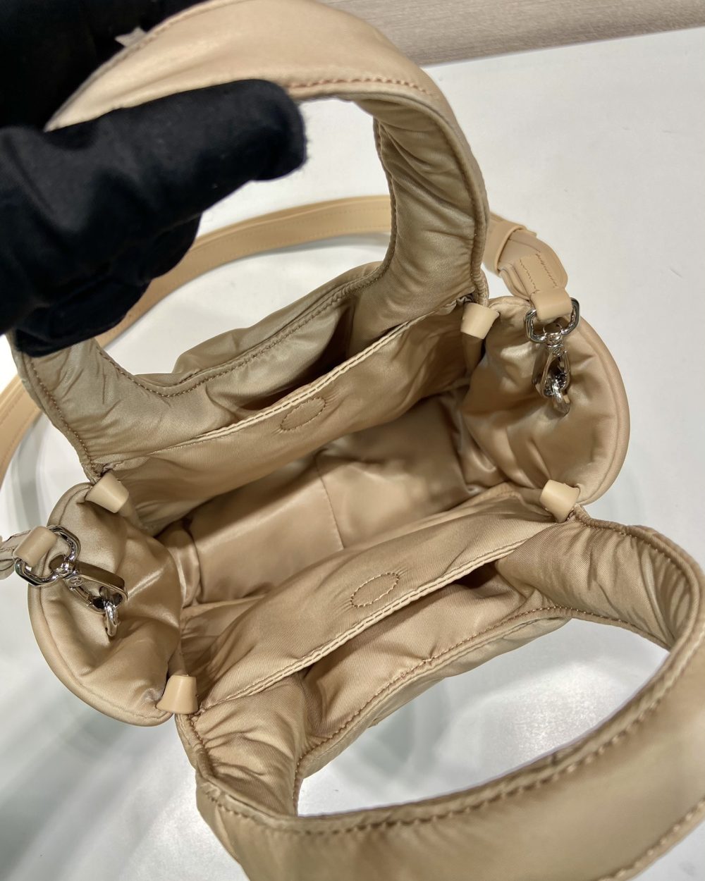 Prada Soft Padded Re-Nylon Mini-Bag White/Pink/Beige For Women 7.1in/18cm 1BA359_RCCJ_F0009_V_OVM