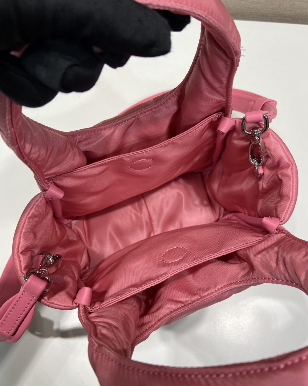 Prada Soft Padded Re-Nylon Mini-Bag White/Pink/Beige For Women 7.1in/18cm 1BA359_RCCJ_F0009_V_OVM