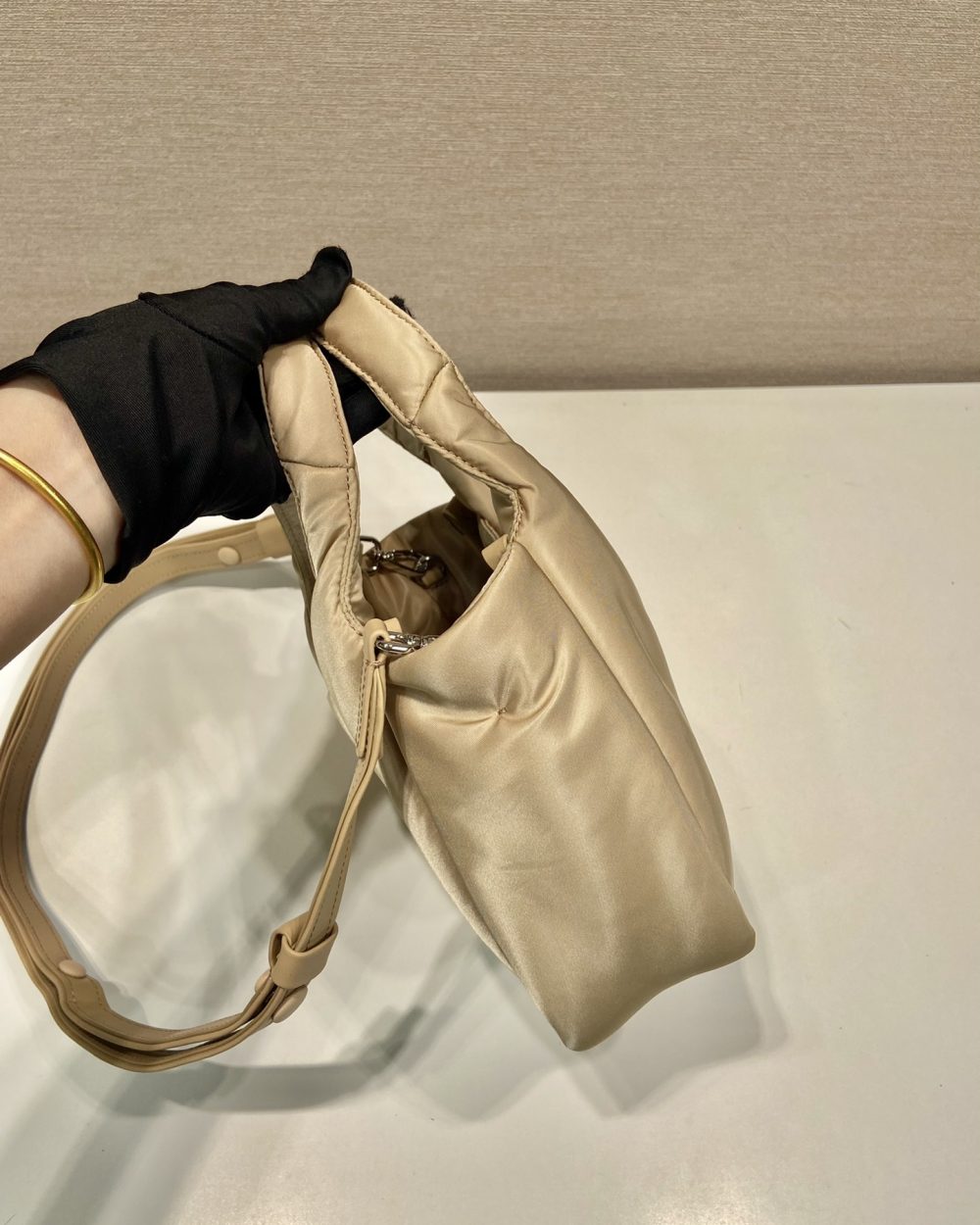 Prada Soft Padded Re-Nylon Mini-Bag White/Pink/Beige For Women 7.1in/18cm 1BA359_RCCJ_F0009_V_OVM