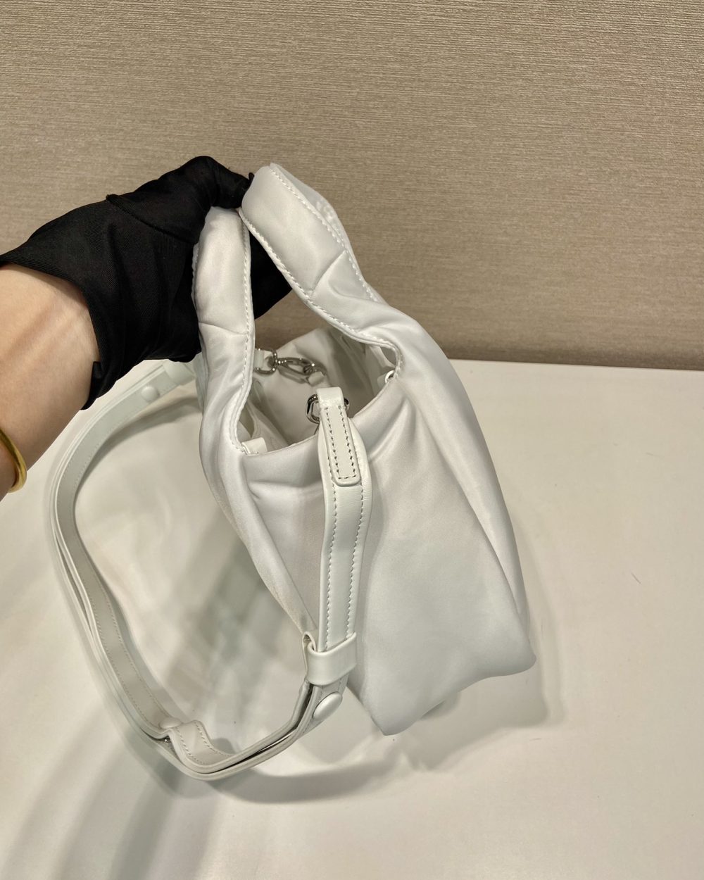 Prada Soft Padded Re-Nylon Mini-Bag White/Pink/Beige For Women 7.1in/18cm 1BA359_RCCJ_F0009_V_OVM
