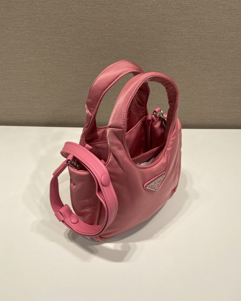 Prada Soft Padded Re-Nylon Mini-Bag White/Pink/Beige For Women 7.1in/18cm 1BA359_RCCJ_F0009_V_OVM