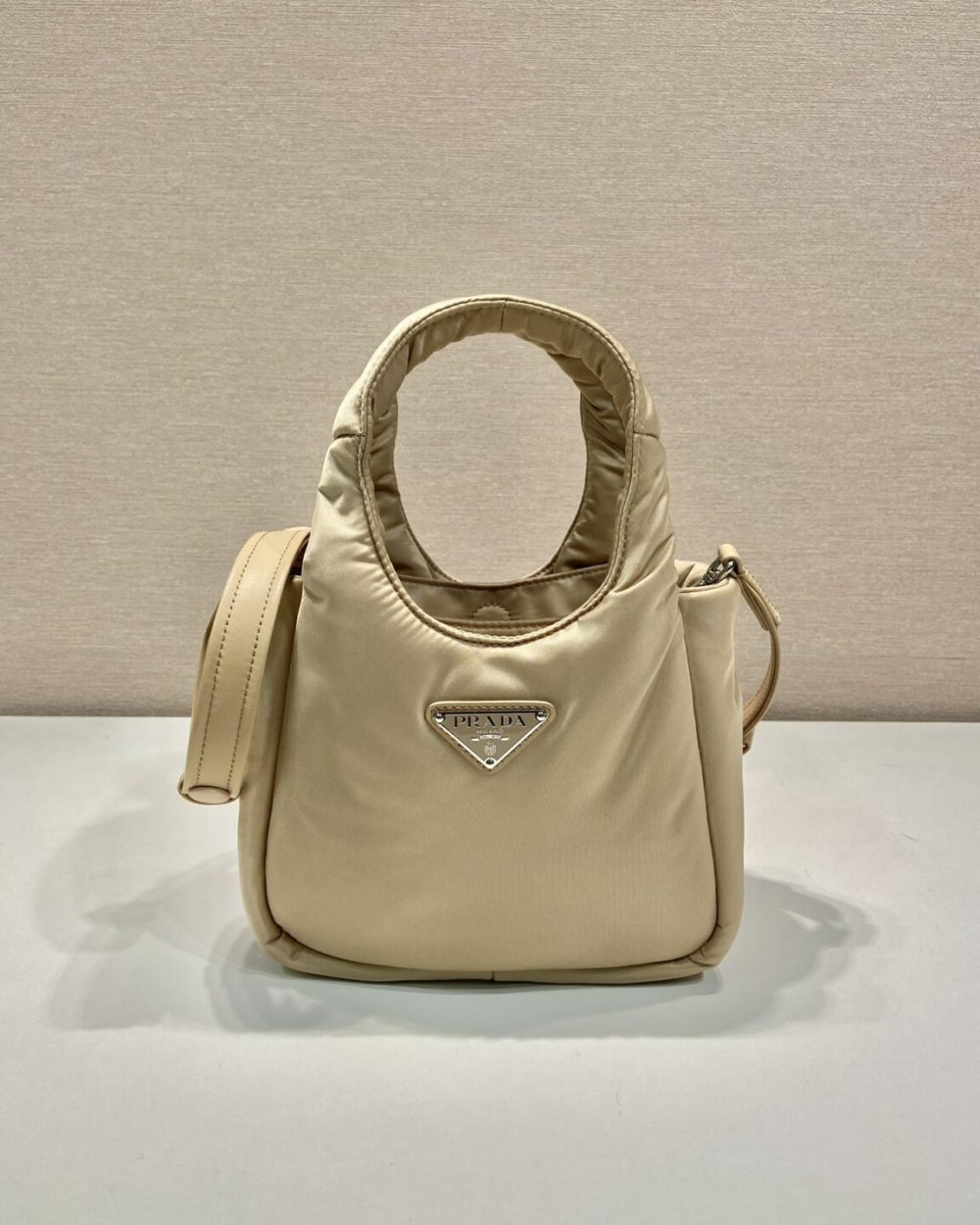 Prada Soft Padded Re-Nylon Mini-Bag White/Pink/Beige For Women 7.1in/18cm 1BA359_RCCJ_F0009_V_OVM