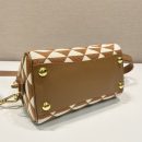Prada Symbole Embroidered Jacquard Fabric Top-Handle Bag Brown/White For Women, Women's Bags 7.9in/20cm 1BB846_2FKL_F0I0U_V_XOO