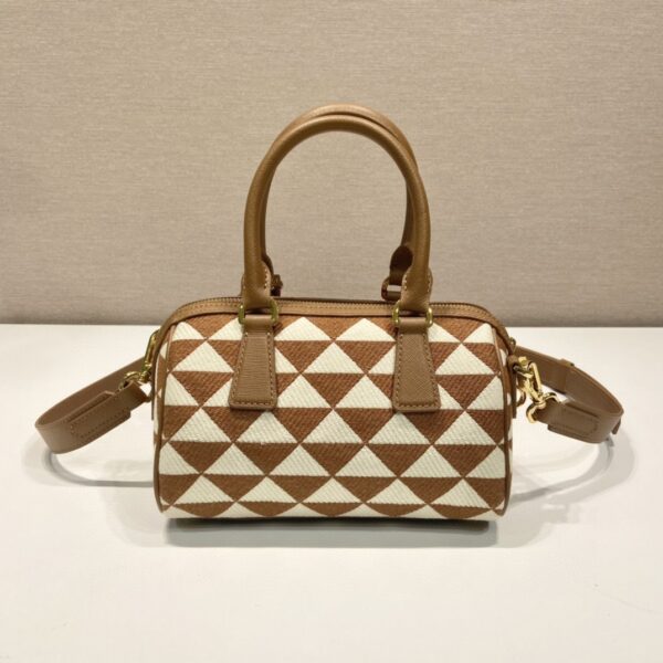 Prada Symbole Embroidered Jacquard Fabric Top-Handle Bag Brown/White For Women, Women's Bags 7.9in/20cm 1BB846_2FKL_F0I0U_V_XOO