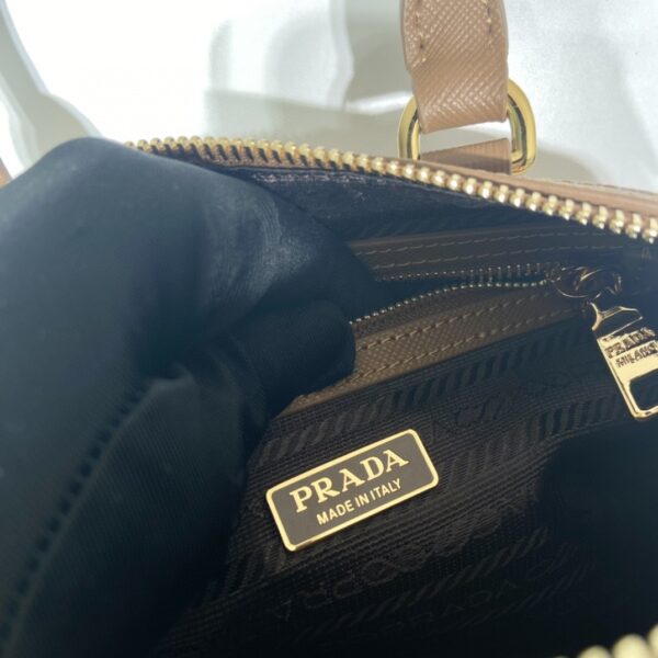 Prada Symbole Embroidered Jacquard Fabric Top-Handle Bag Brown/White For Women, Women's Bags 7.9in/20cm 1BB846_2FKL_F0I0U_V_XOO