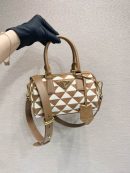 Prada Symbole Embroidered Jacquard Fabric Top-Handle Bag Brown/White For Women, Women's Bags 7.9in/20cm 1BB846_2FKL_F0I0U_V_XOO
