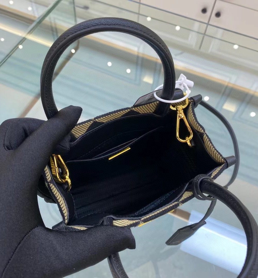 Prada Symbole Jacquard Fabric Micro Bag Black/Beige For Women, Women's Bags 7.5in/19cm 1BA355_2FKL_F0Y30_V_OOO