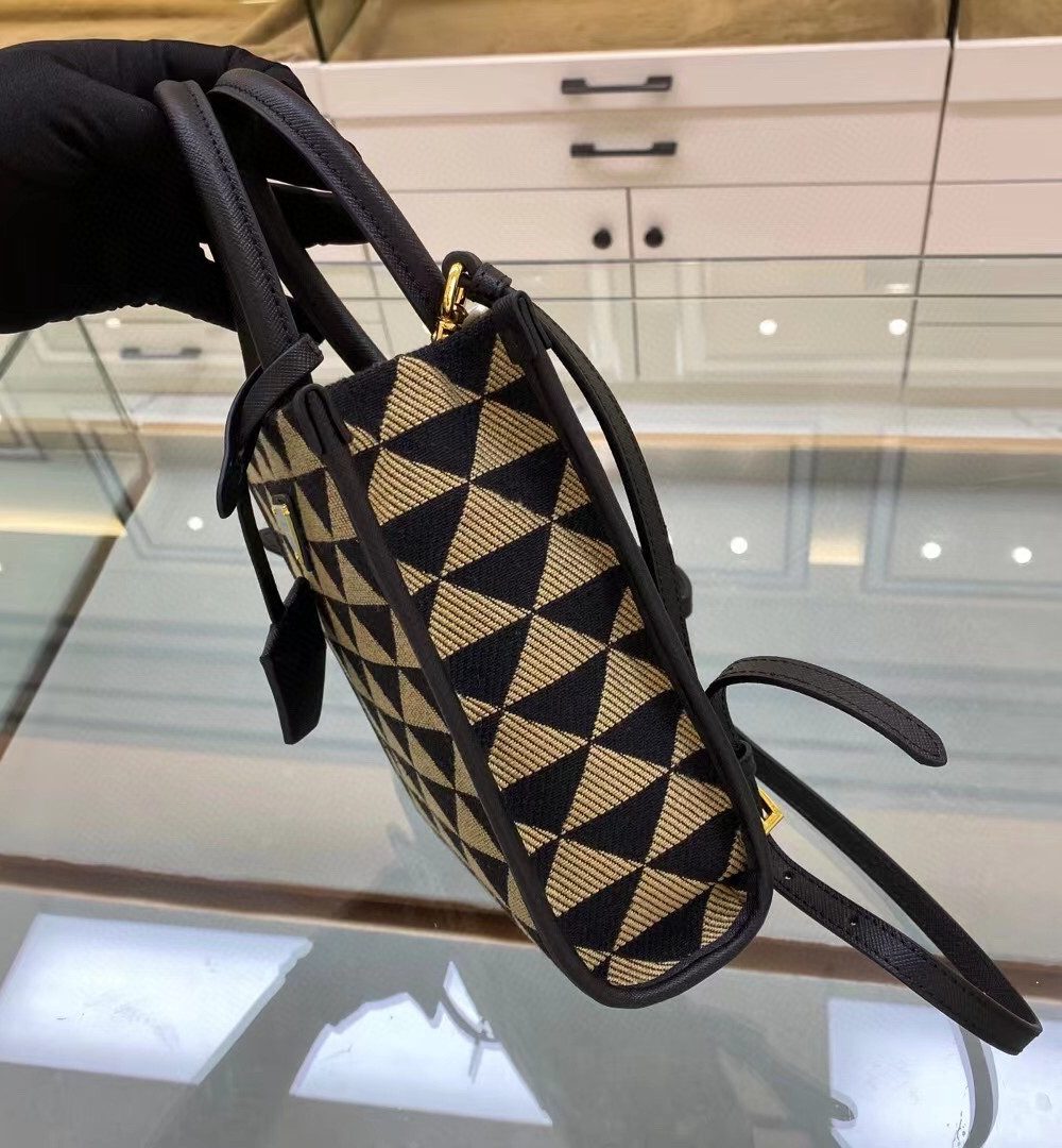 Prada Symbole Jacquard Fabric Micro Bag Black/Beige For Women, Women's Bags 7.5in/19cm 1BA355_2FKL_F0Y30_V_OOO