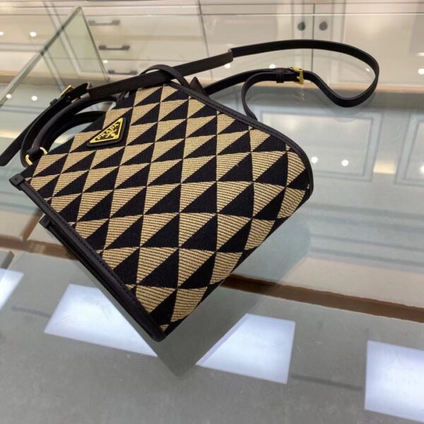 Prada Symbole Jacquard Fabric Micro Bag Black/Beige For Women, Women's Bags 7.5in/19cm 1BA355_2FKL_F0Y30_V_OOO