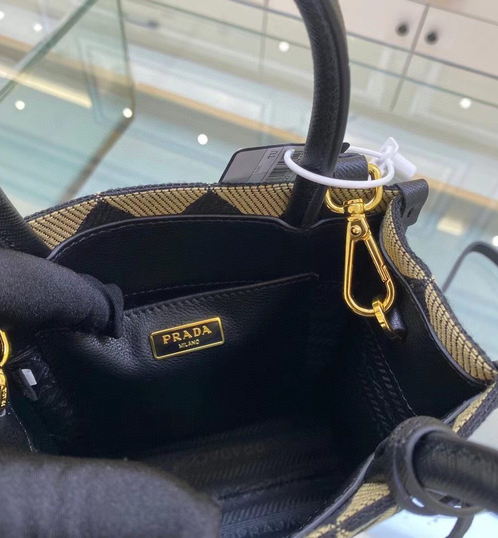 Prada Symbole Jacquard Fabric Micro Bag Black/Beige For Women, Women's Bags 7.5in/19cm 1BA355_2FKL_F0Y30_V_OOO