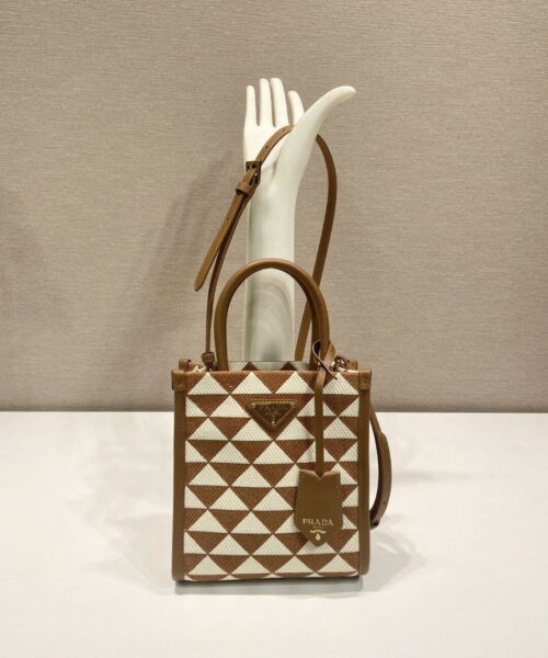 Prada Symbole Jacquard Fabric Micro Bag Brown/White For Women, Women's Bags 7.5in/19cm 1BA355_2FKL_F0I0U_V_OOO