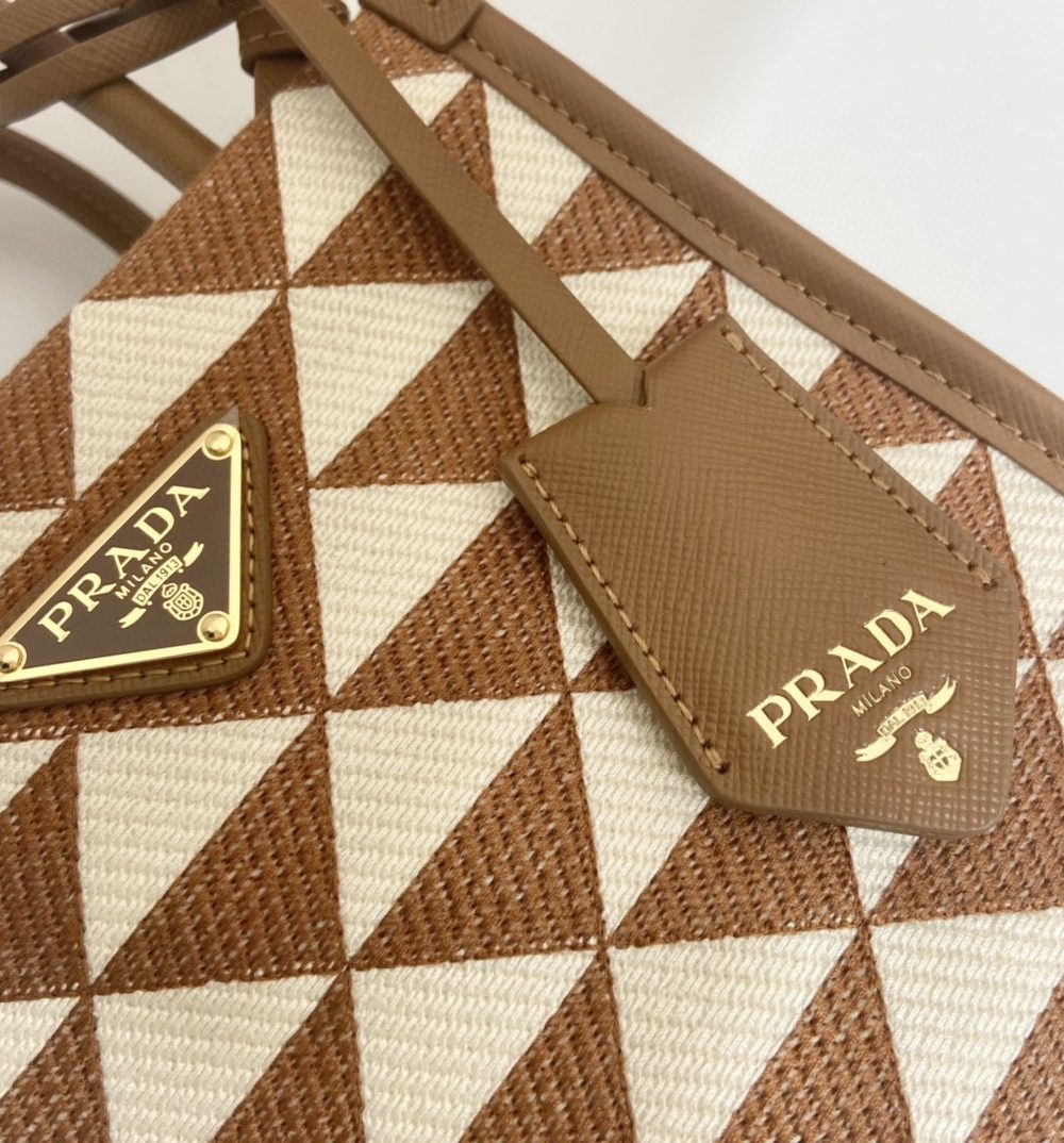 Prada Symbole Jacquard Fabric Micro Bag Brown/White For Women, Women's Bags 7.5in/19cm 1BA355_2FKL_F0I0U_V_OOO