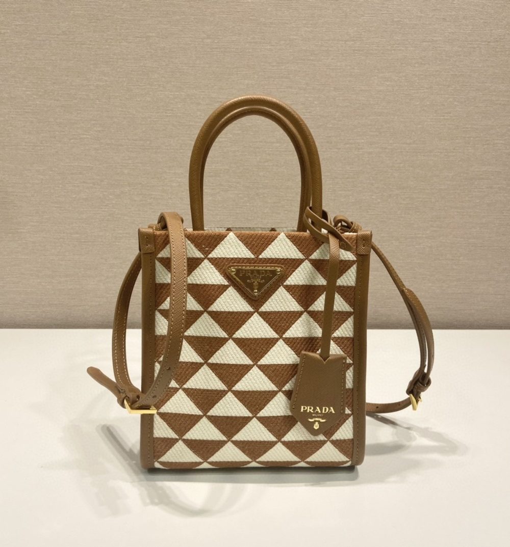 Prada Symbole Jacquard Fabric Micro Bag Brown/White For Women, Women's Bags 7.5in/19cm 1BA355_2FKL_F0I0U_V_OOO